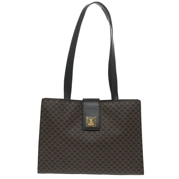 CELINE Macadam Canvas Shoulder Bag Pvc Leather Black Gold - Picture 2 of 12